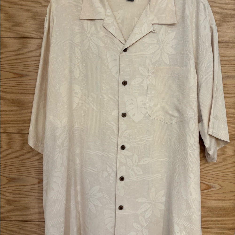Tommy Bahama Silk Cream Floral Casual Button Down Shirt Size XL